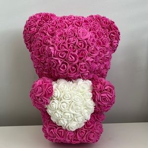 Large Foam Flower Bear with Heart in Pink